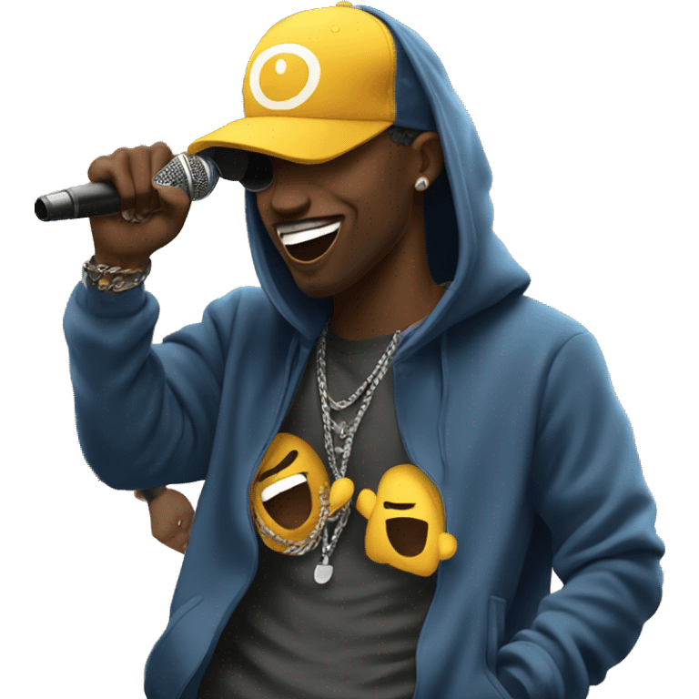 Rapper on stage with hoodie emoji