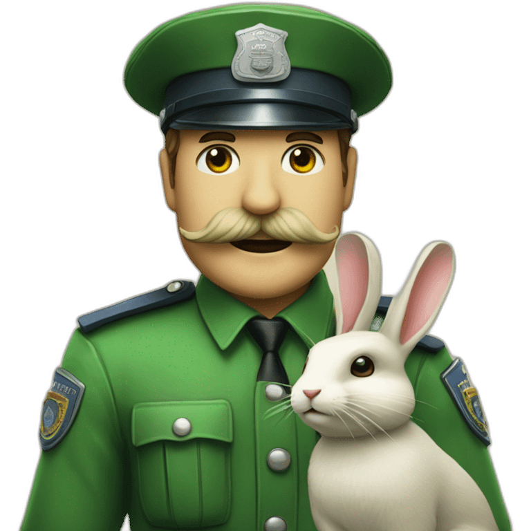 green man with mustash and a policecap holding a rabit emoji