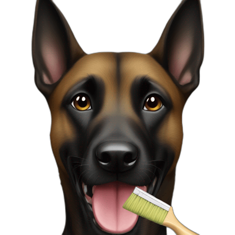 black-dog-malinois with a brush in his mouth emoji