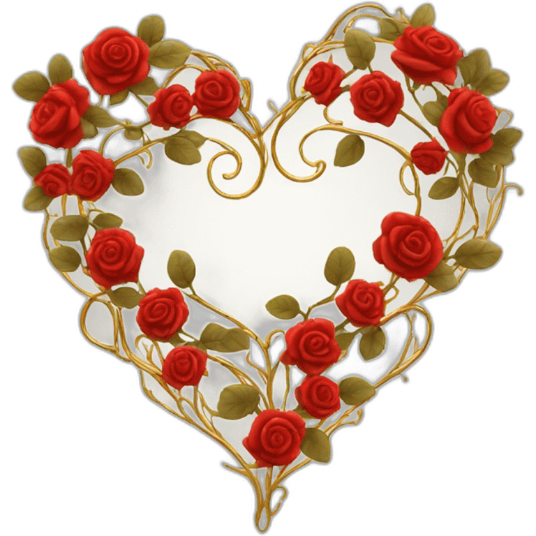 heart shape gold vine with red roses border emoji