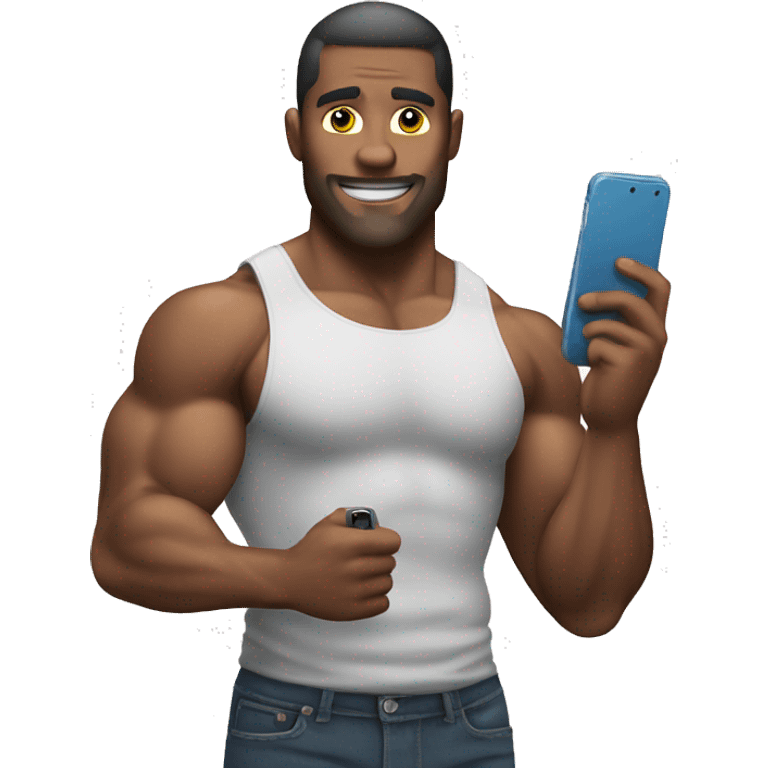 muscular man holding phone emoji