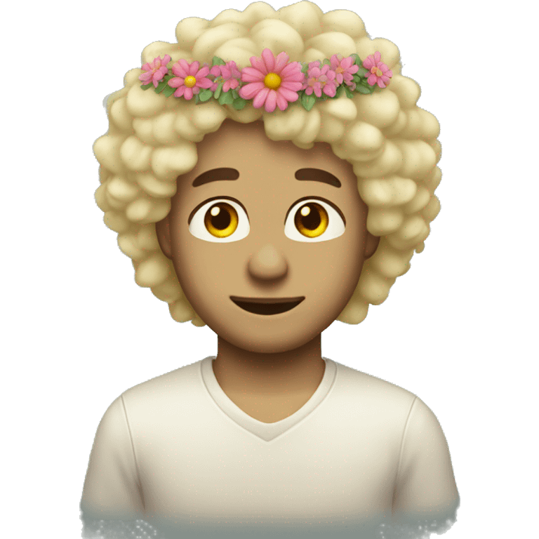 blonde fluffy hair soft man emoji wearing a flower crown emoji