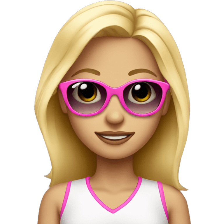 Pretty blonde girl with sunglasses wearing pink emoji