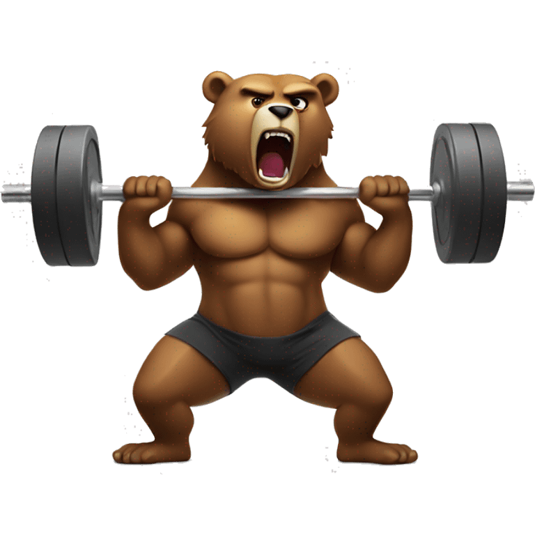 Angry bear lifting weights with barbell emoji