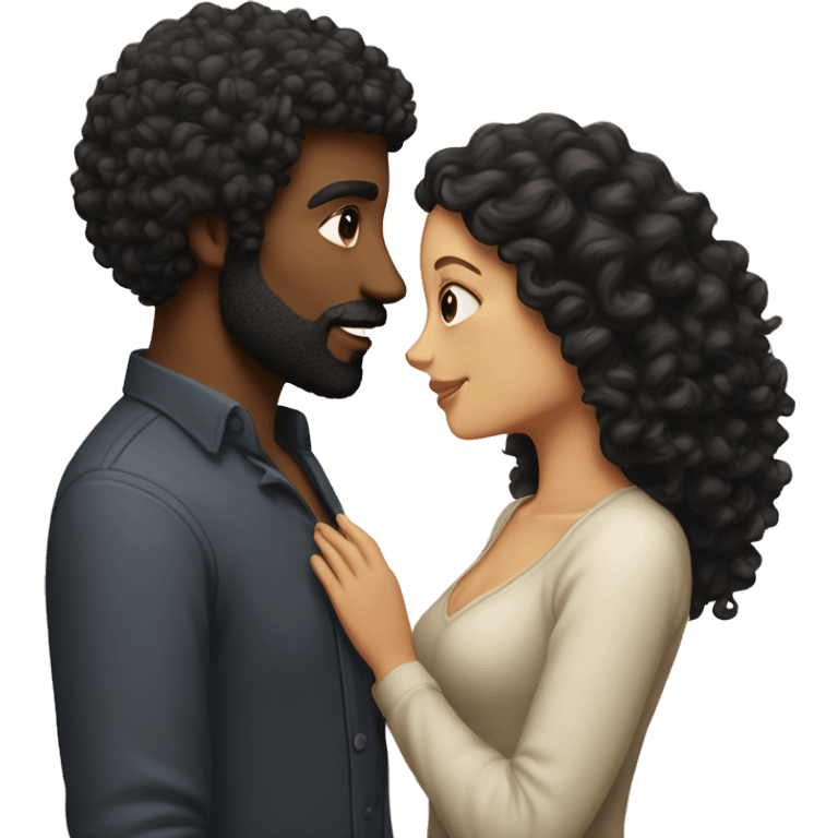 intimate moment between lovers bald man beard long black curly hair woman emoji