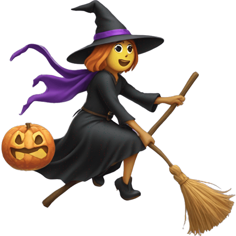 witch, flying to the left on a broom, throwing candy. emoji