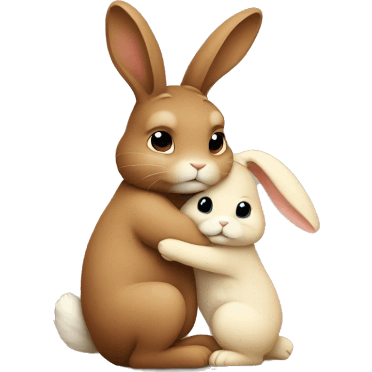 Brown bunny hugging beige bunny emoji