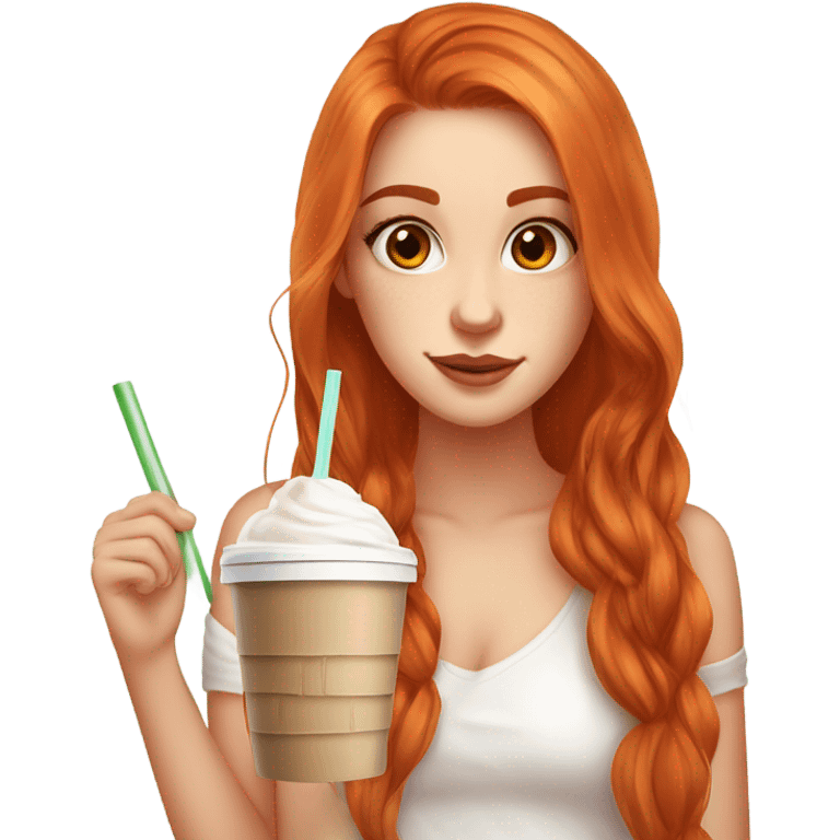 Beautiful fair skin long orange red hair girl brown eyes fair skin girly beautiful drinking straw iced ice coffee clean white beautiful emoji