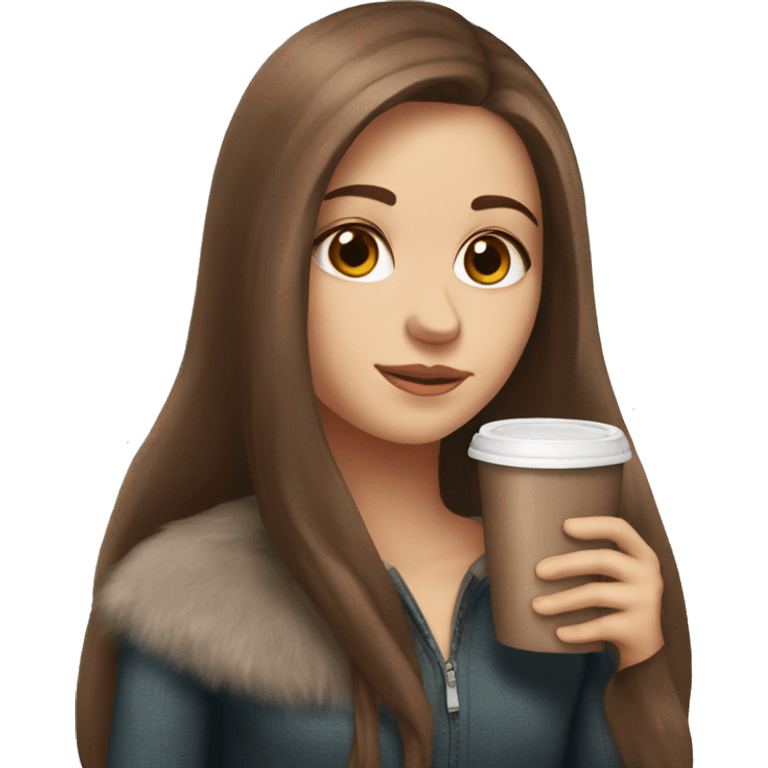 white girl with brown long hair and a hot chocolate emoji