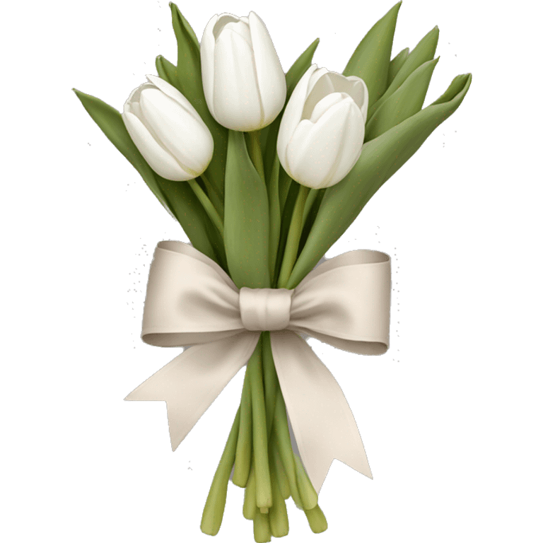 White tulips with a taupe bow holding bouquet together emoji