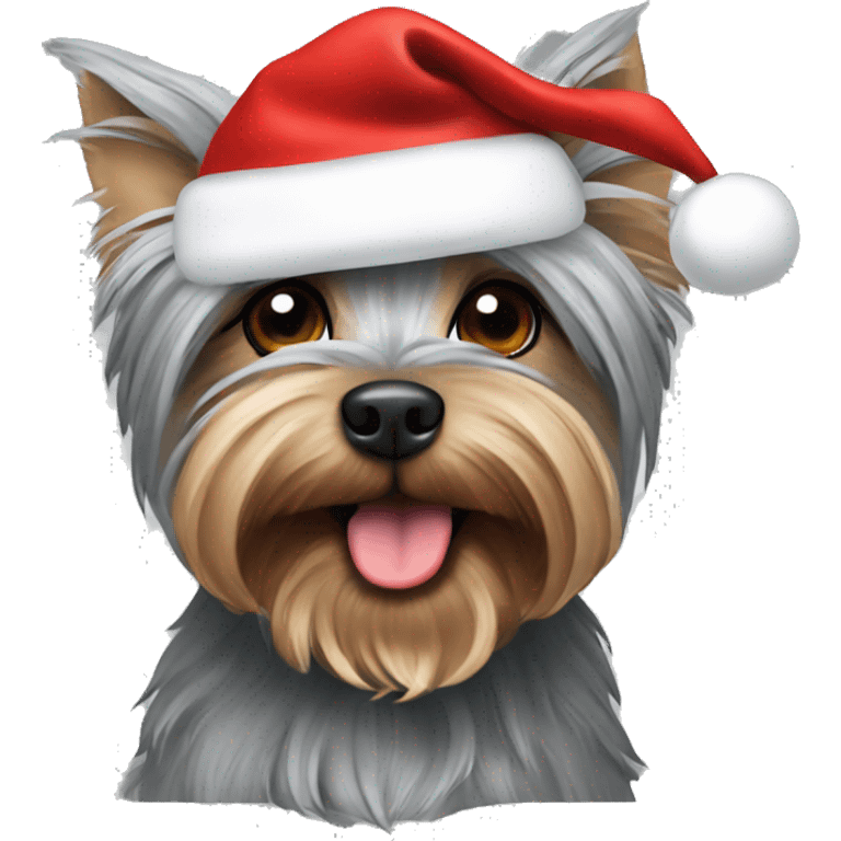 Grey yorkshire terrier with santa hat emoji