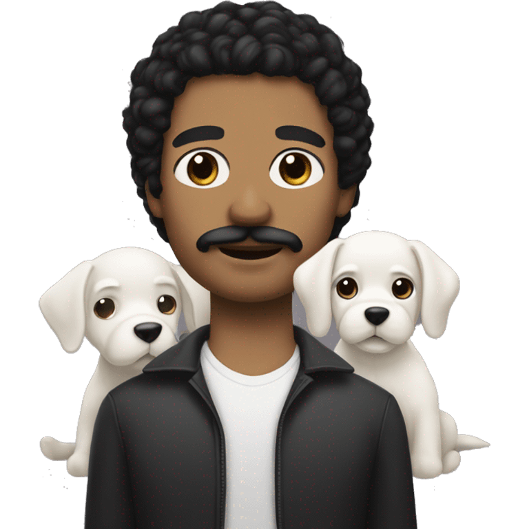 Black haired man with a mustache, white skin, and a white puppy emoji