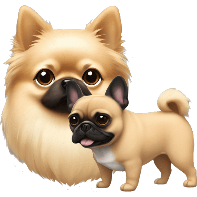 Beige pomeranian with a black french bulldog emoji