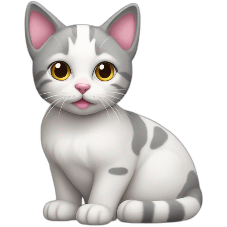 grey and white cat with pink nose emoji