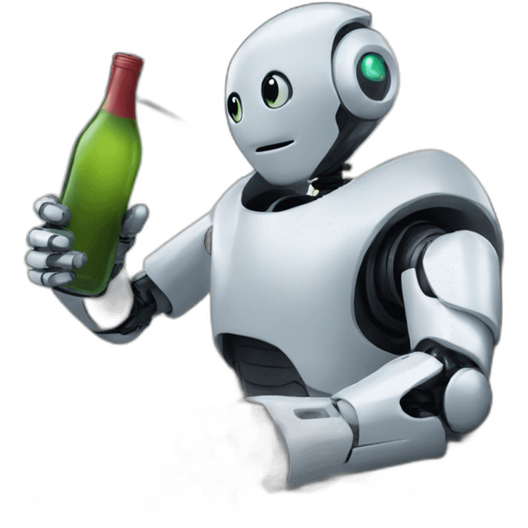 robot driving a car with a bottle in its hands emoji