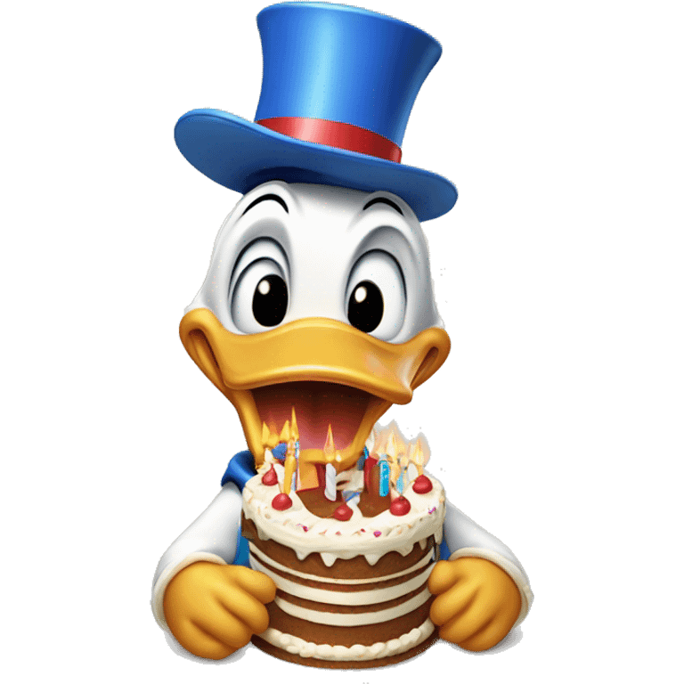 Donald duck with birthday cake emoji