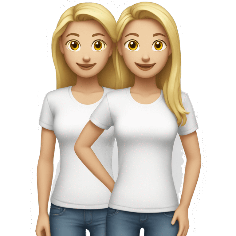 two caucasian girls wearing white t-shirts emoji