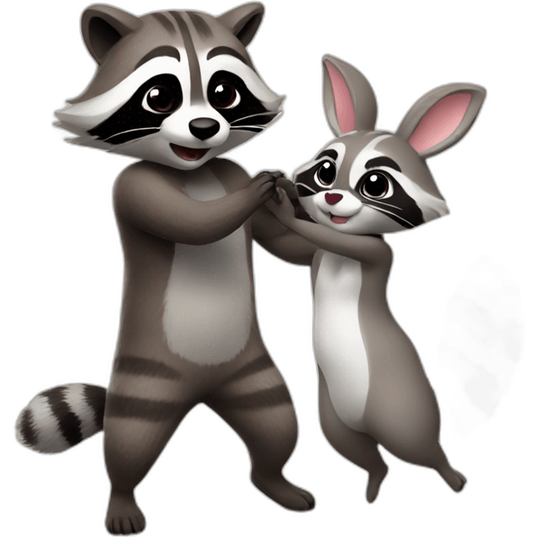 Raccoon couple dance with bunny emoji