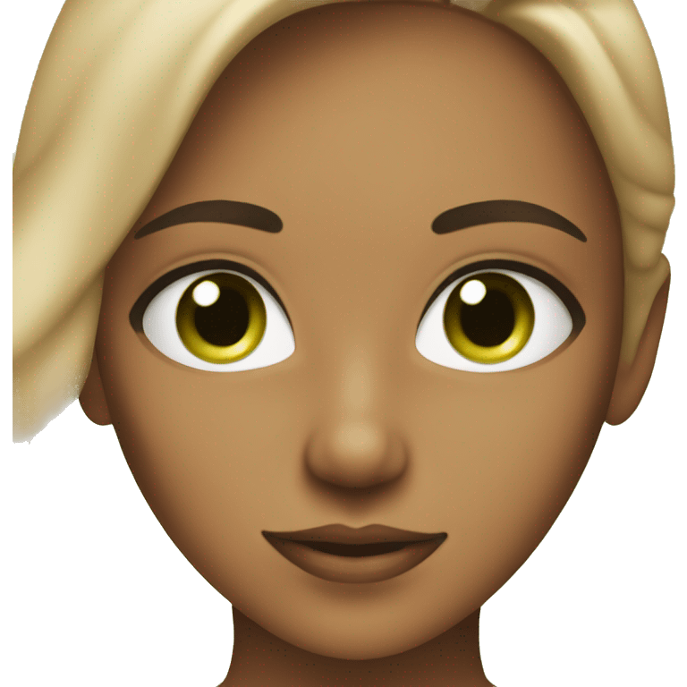 A tan Girl with green eyes and doing skincare emoji