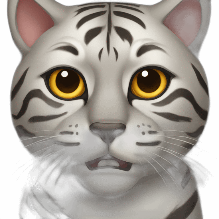 gray tiger cat, brown around black nose, giving an angry face emoji