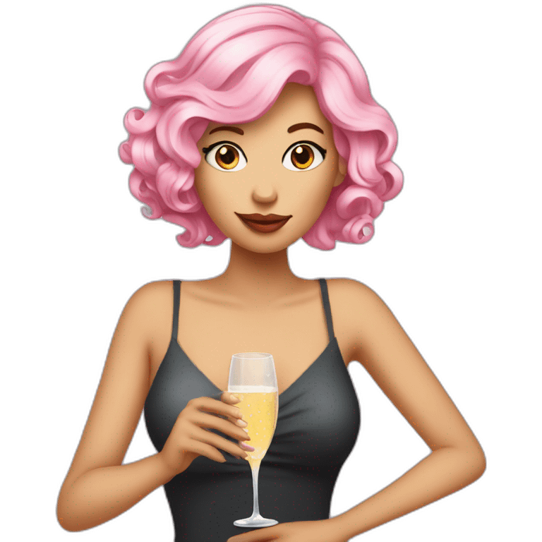 pink hair woman drinking champagne in a dress emoji