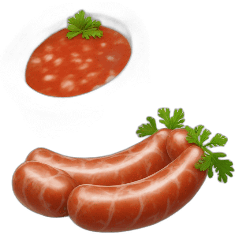 Plein de rondelles de saucisse mélanger à de la sauce tomate sur du riz blanc dans un petit bol emoji