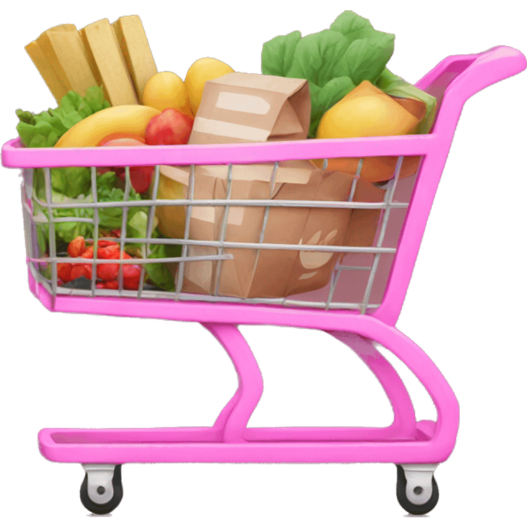 Pink shopping cart with groceries emoji