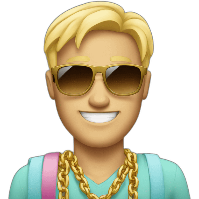 blonde white man on vacation with big golden chains and sunglasses emoji