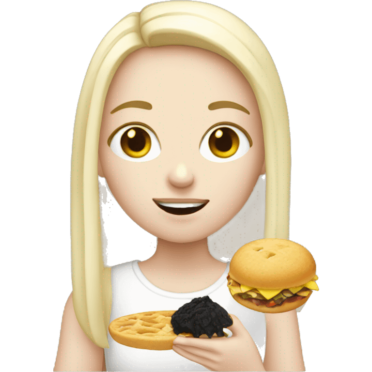 Pale girl with long black eating emoji