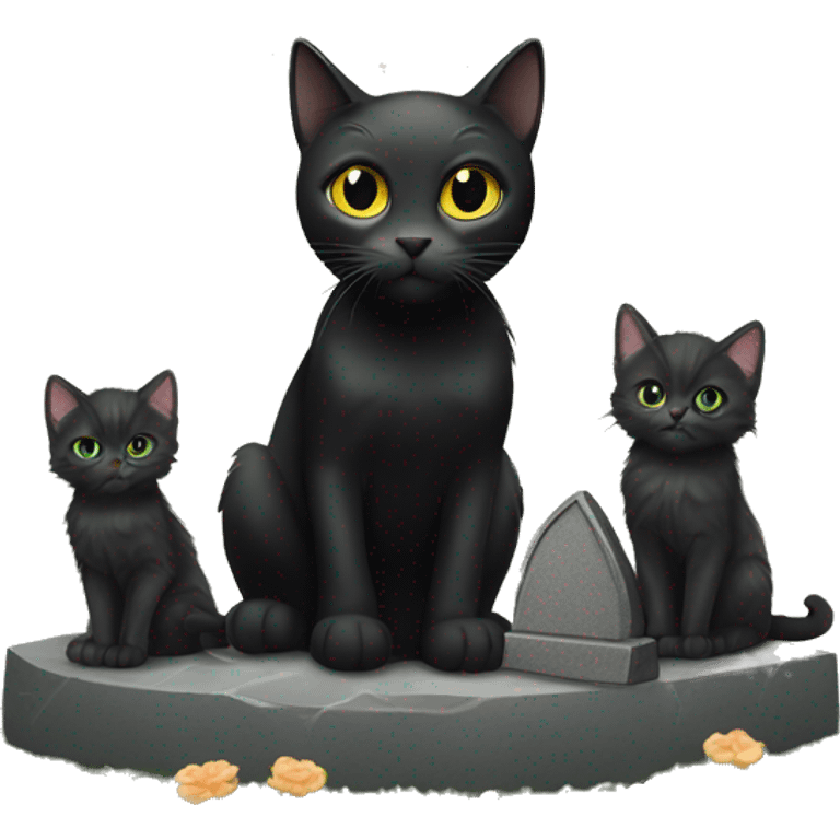 Black cat and kittens around grave stone emoji