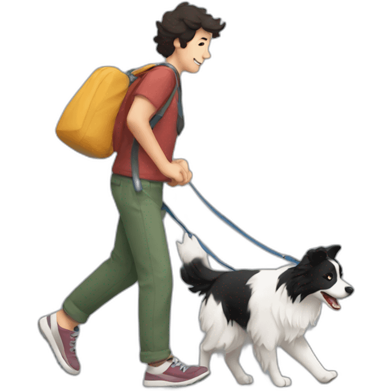 border collie dog walking and his owner emoji