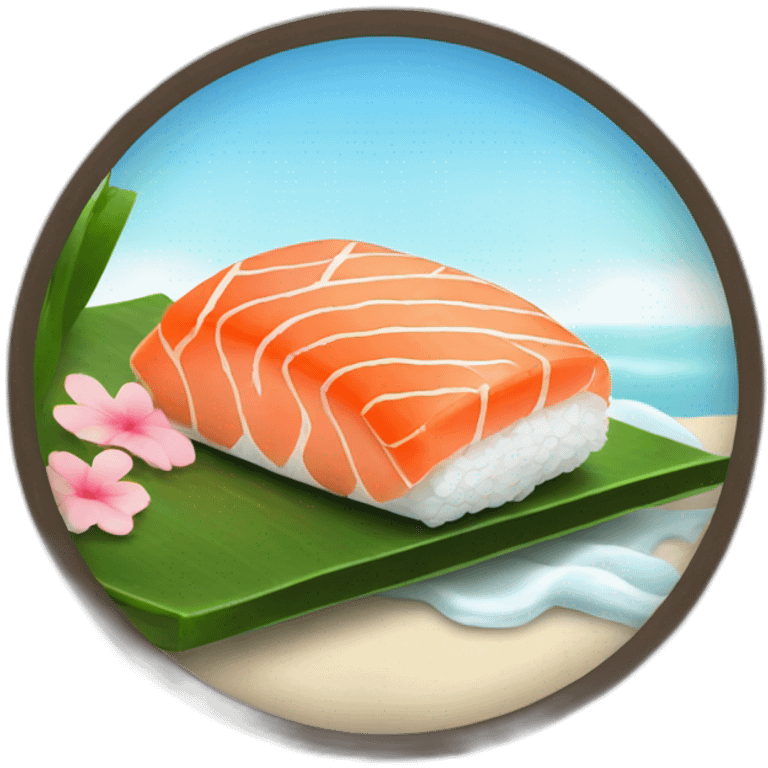 Sushi with salmon as a person getting a sun bath emoji