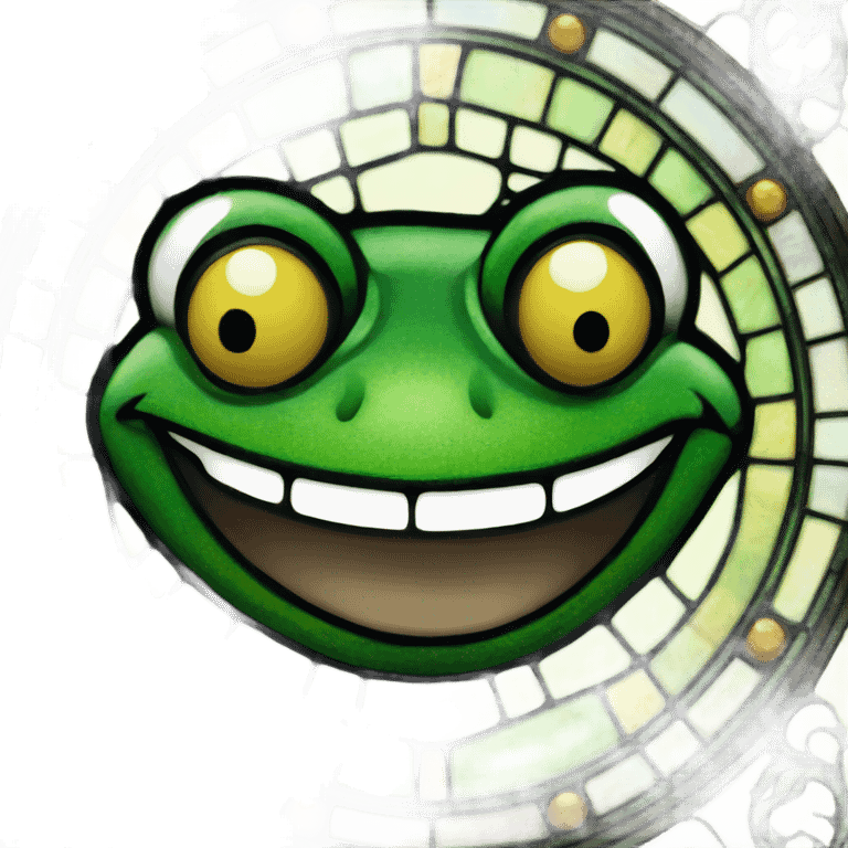 Stained glass smiling frog face emoji