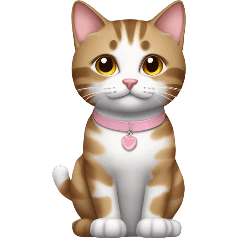 White and brown tabby girl cat with light pink collar emoji