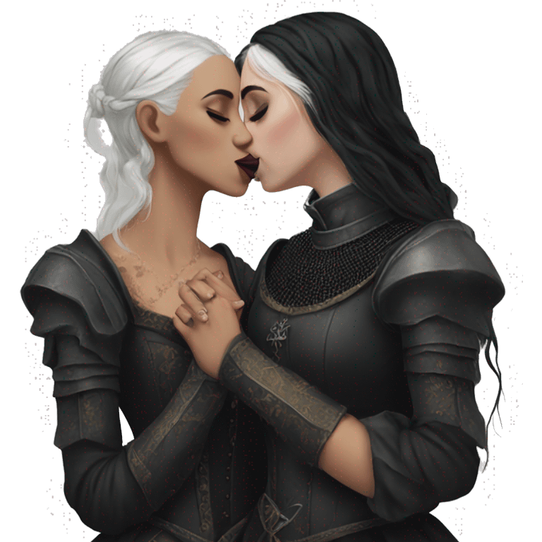 two medieval goth women kissing, beautiful, aesthetic emoji