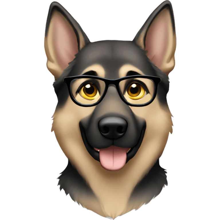 a handsome guy with brown hair, black thin stylish glasses and grey eyes. the grey german shepherd with yellow eyes emoji