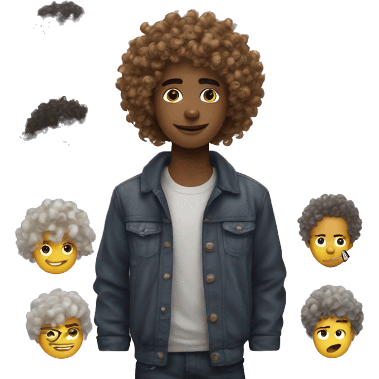 22 year old boy founder curly hair wit robots and rave emoji