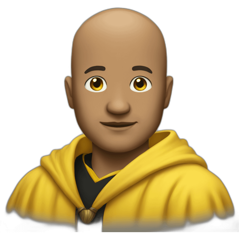 Bald man wearing Hufflepuff yellow robe emoji