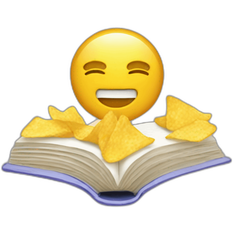 a person reading book listening music and eating chips emoji