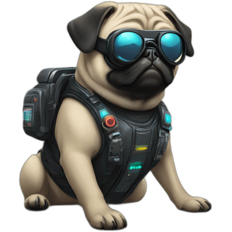 pug with black sunglasses and wearing a cyberpunk suit emoji