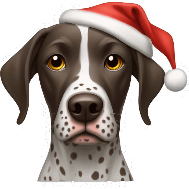 german short haired pointer with christmas hat on emoji