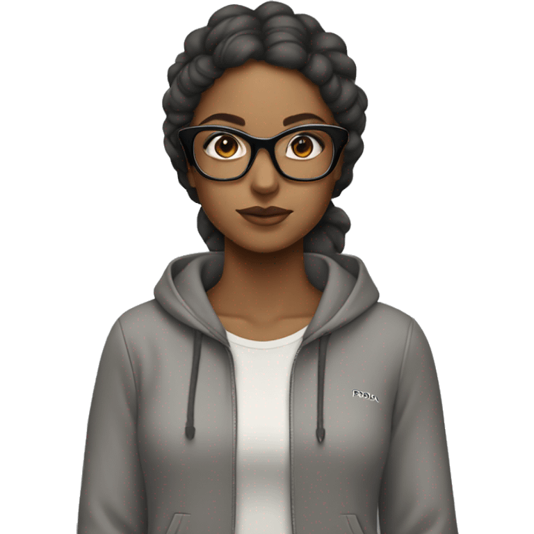 brown girl with square prada glasses and grey tracksuit emoji