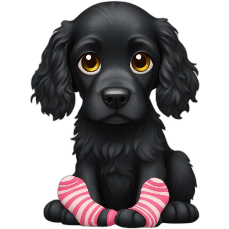 Black spaniel holding sock emoji