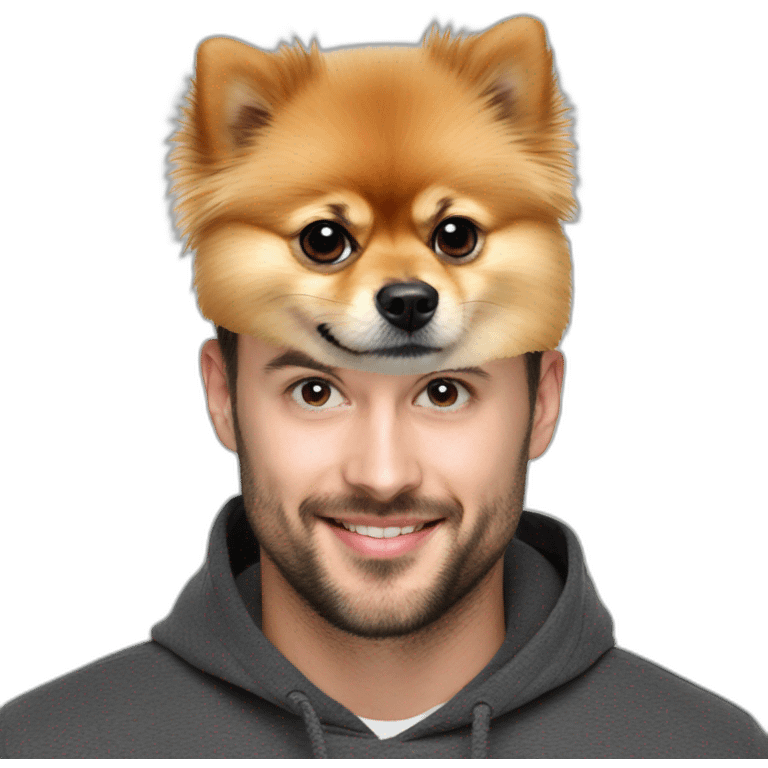 Pomeranian on man head emoji