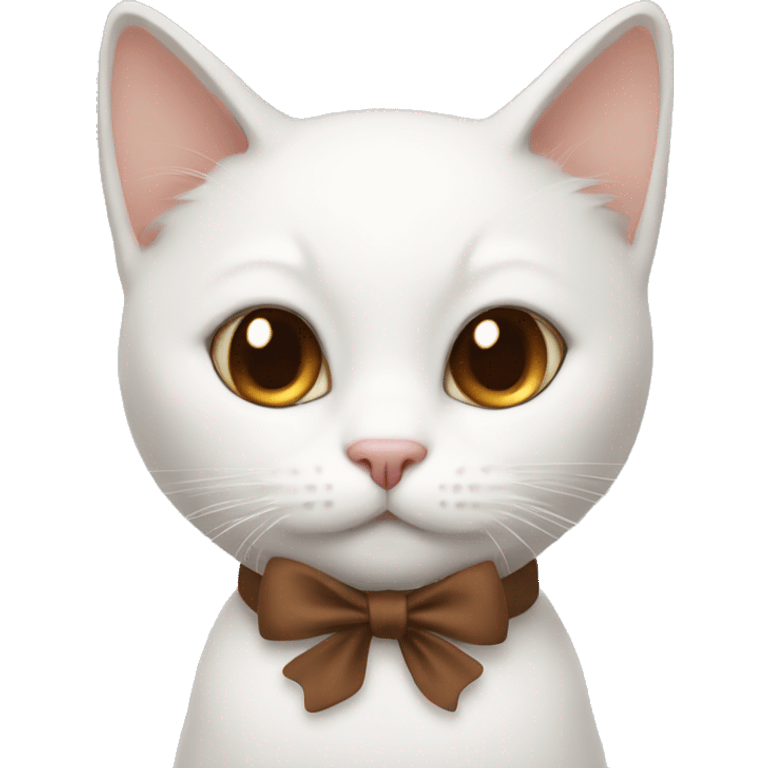 White cat with brown bow at neck emoji