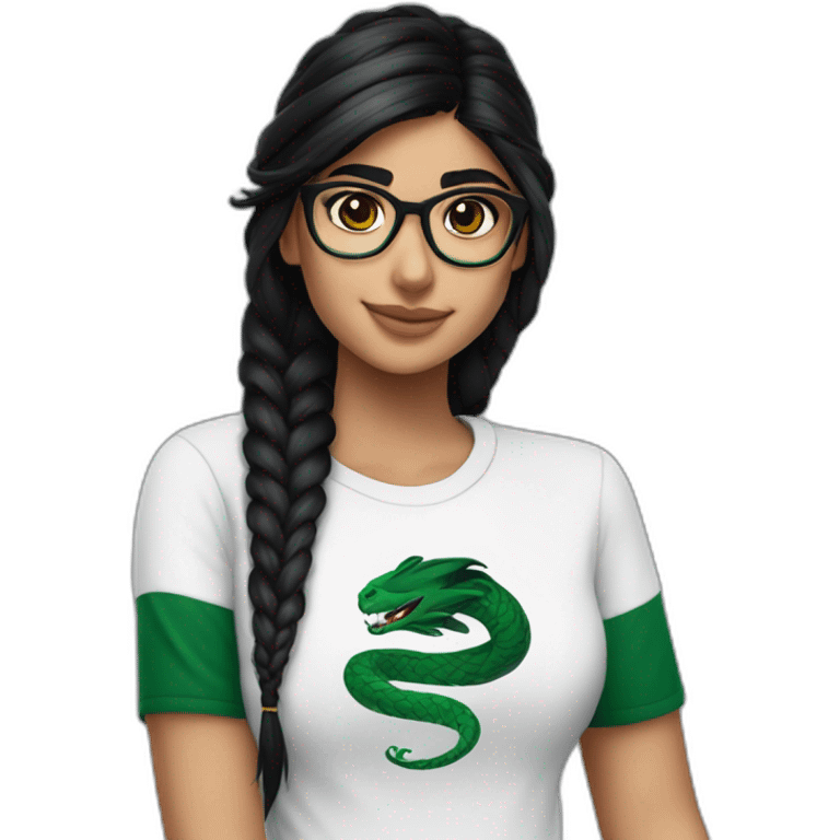 Mia Khalifa black braid white tshirt green sleeves slytherin emblem emoji