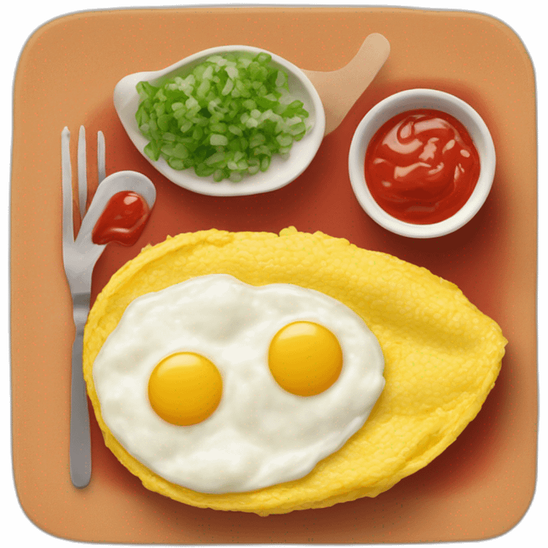 Rice omelet with the word "Nao" written on top in ketchup emoji