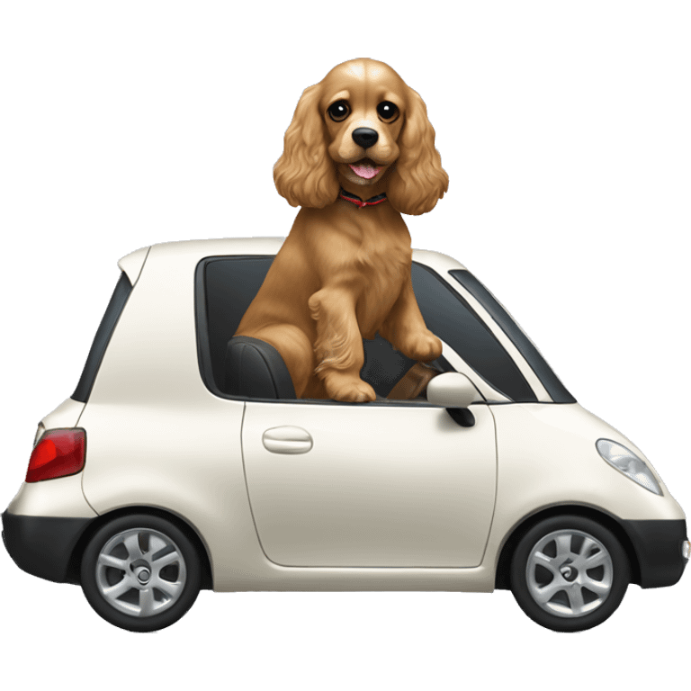 Light Cocker Spaniel driving a Black Mazda 2  emoji