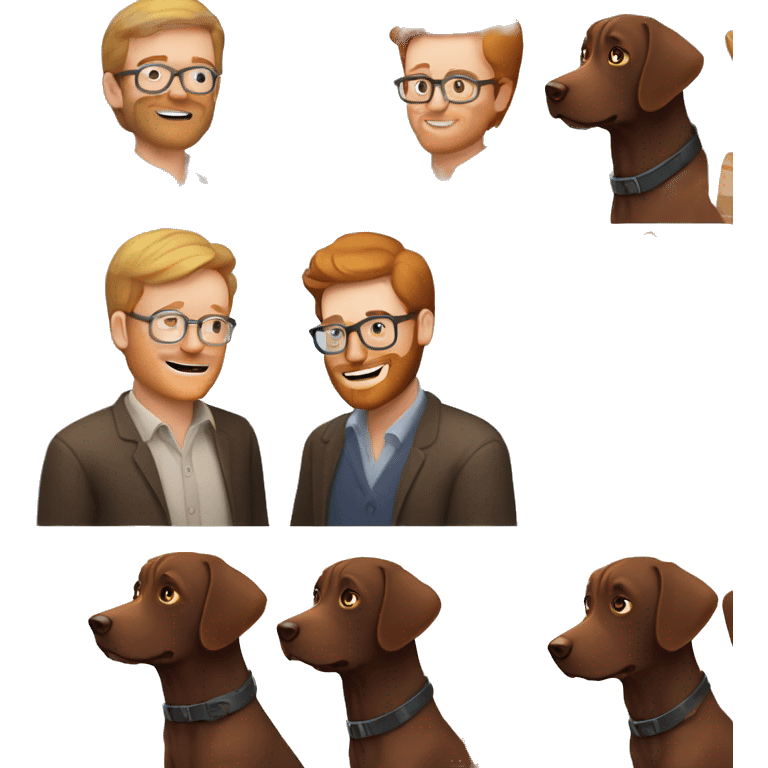 middle aged man with glasses and ginger hair that is turning white and beard petting a chocolate lab emoji