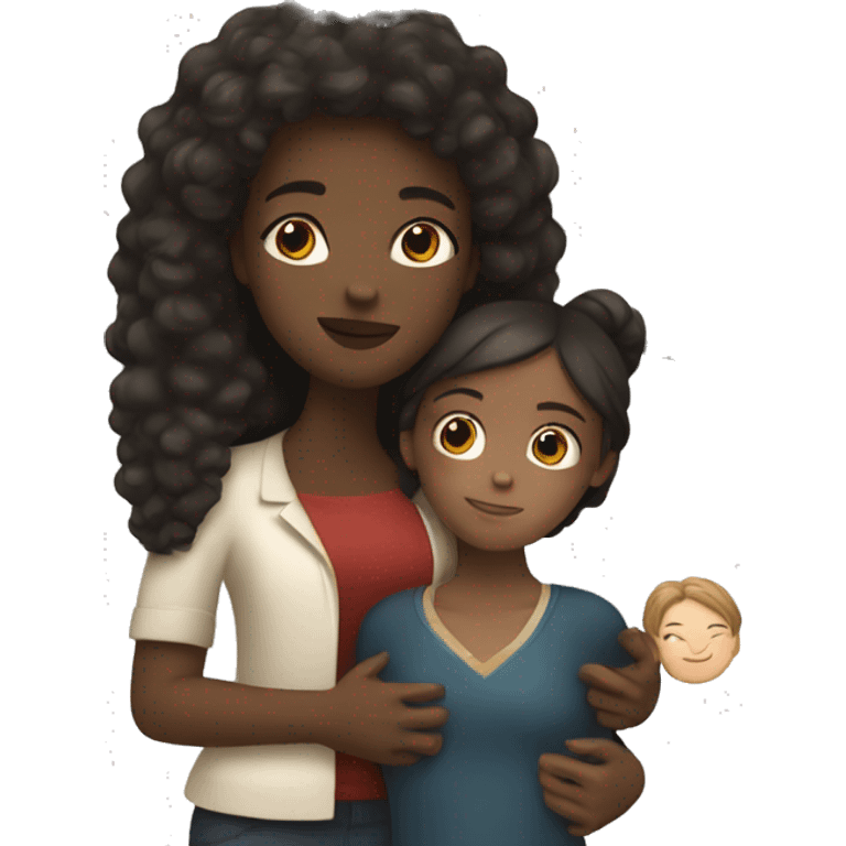 black girl with dark hair and white girl with brown hair hugging  emoji